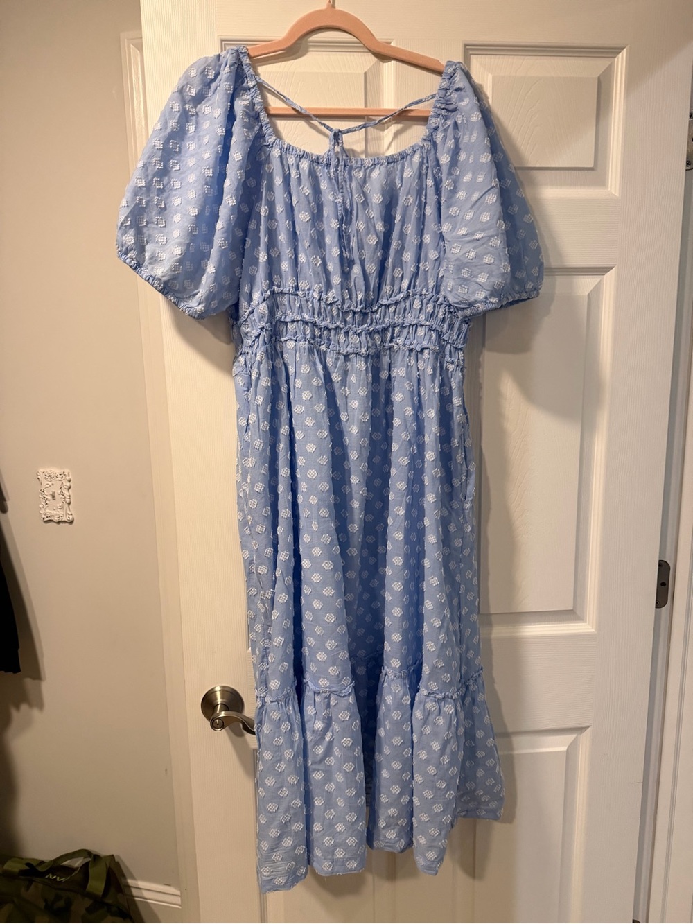 Time and Tru Light Blue Puff-Sleeve Smocked Waist Dress